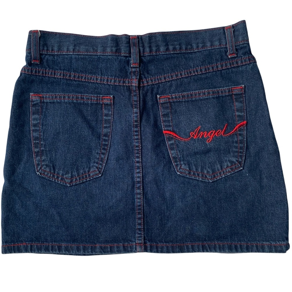 Vintage Y2K Denim Skirt with Red Embroidery